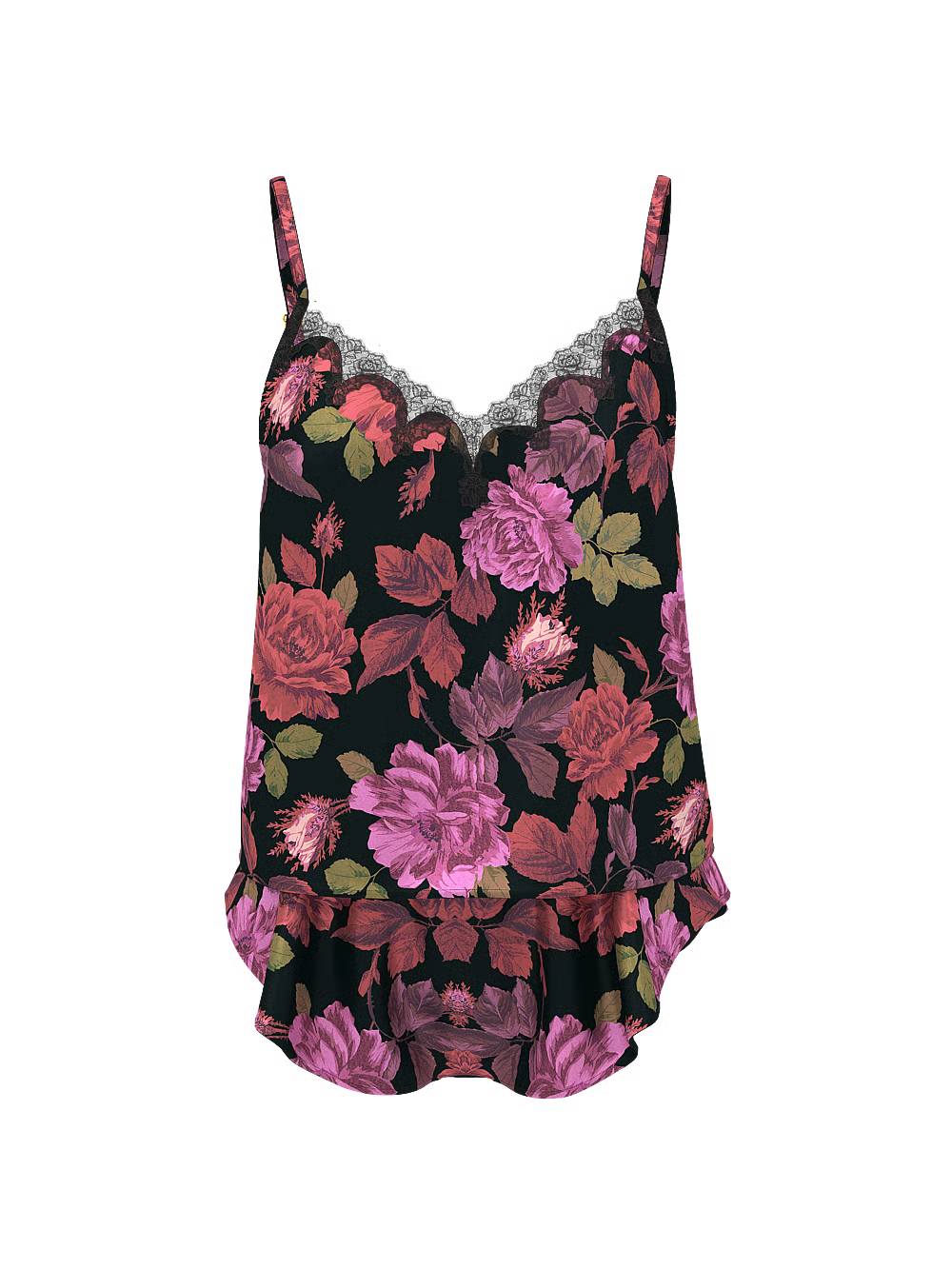 Satin Rose Lace-Trim Cami & Flutter Short Set (Victoria’s Secret)