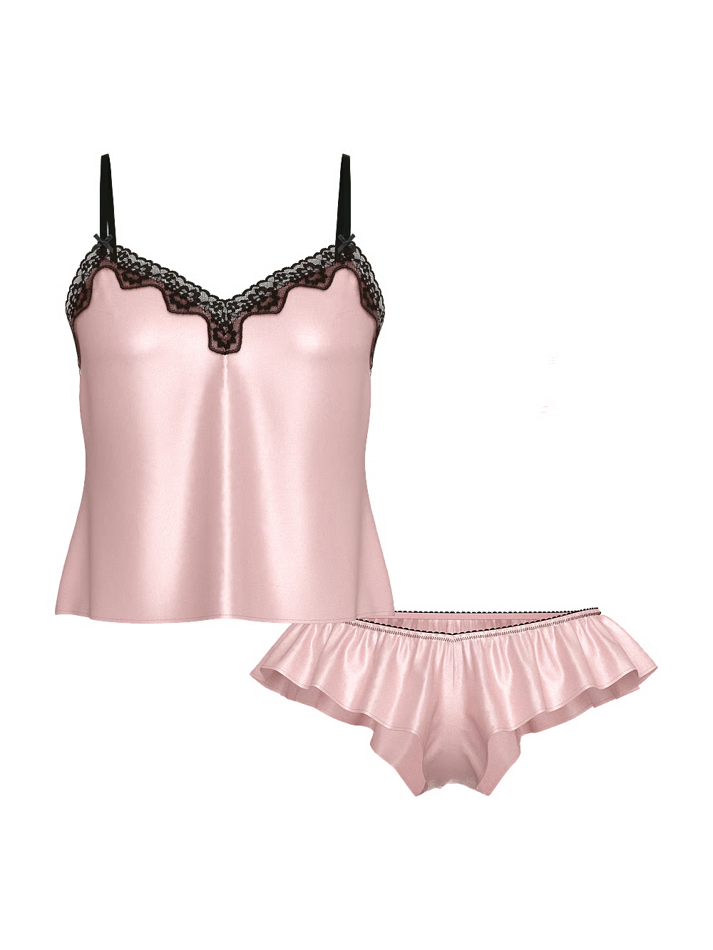 Tease Satin Lace-Trim Cami & Flutter Shorts Set (Victoria’s Secret)