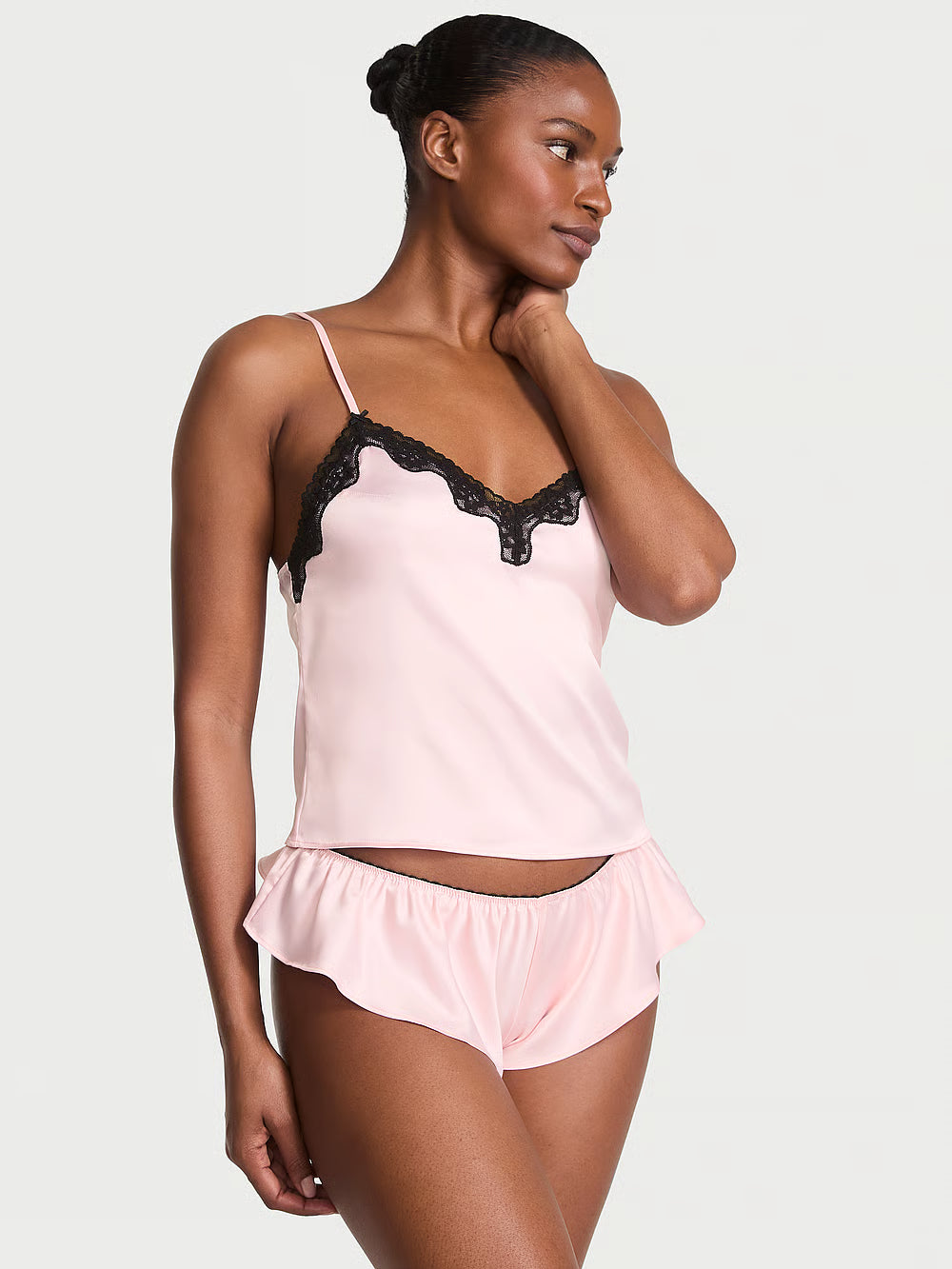 Tease Satin Lace-Trim Cami & Flutter Shorts Set (Victoria’s Secret)
