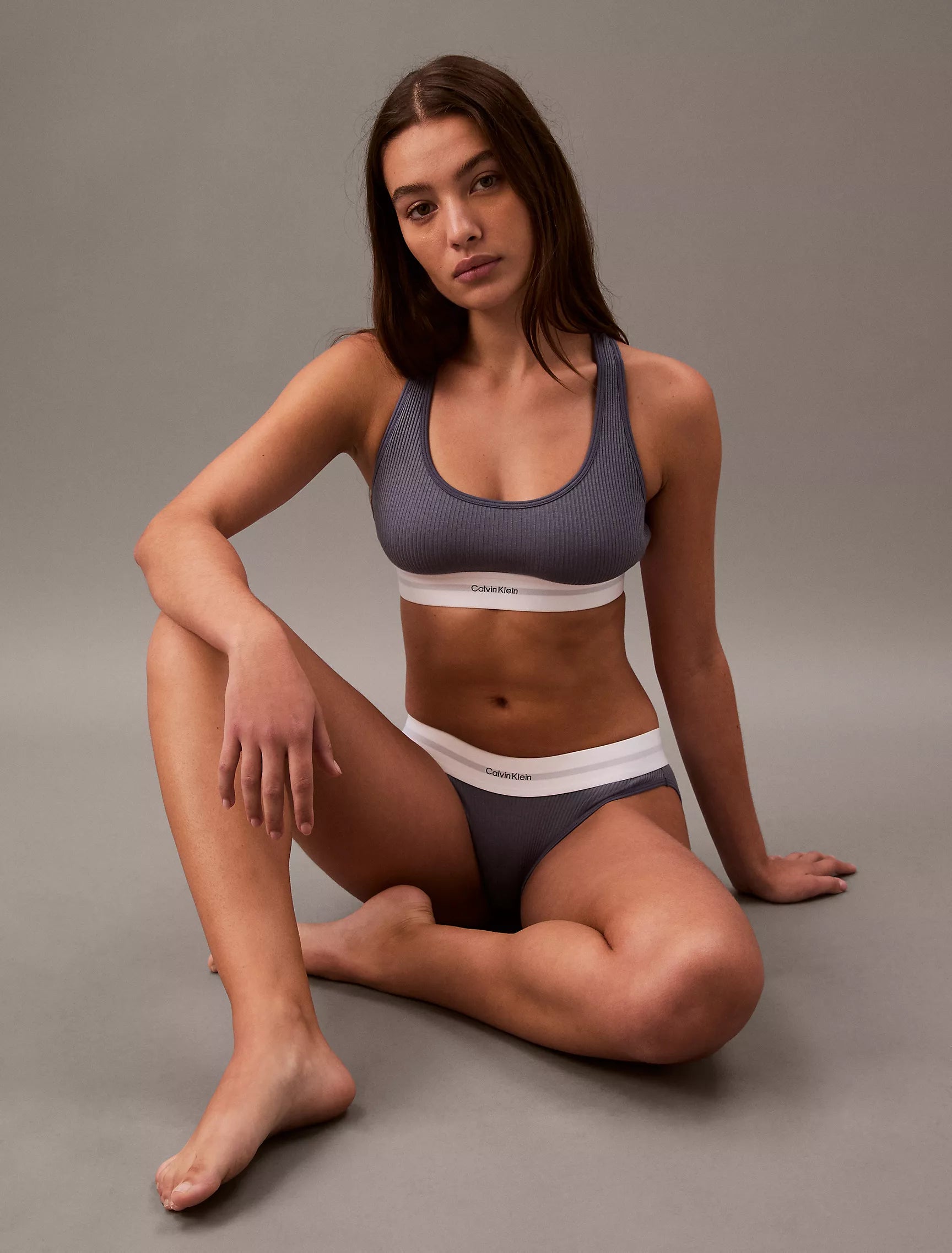 Cotton Modal Stretch Rib Lightly Lined Bralette + Thong (Calvin Klein)