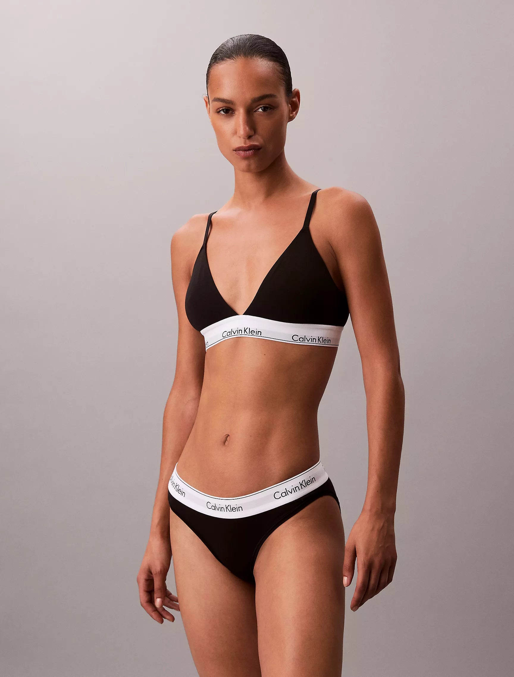 Icon Cotton Modal Lightly Lined Triangle Bralette + Thong (Calvin Klein)